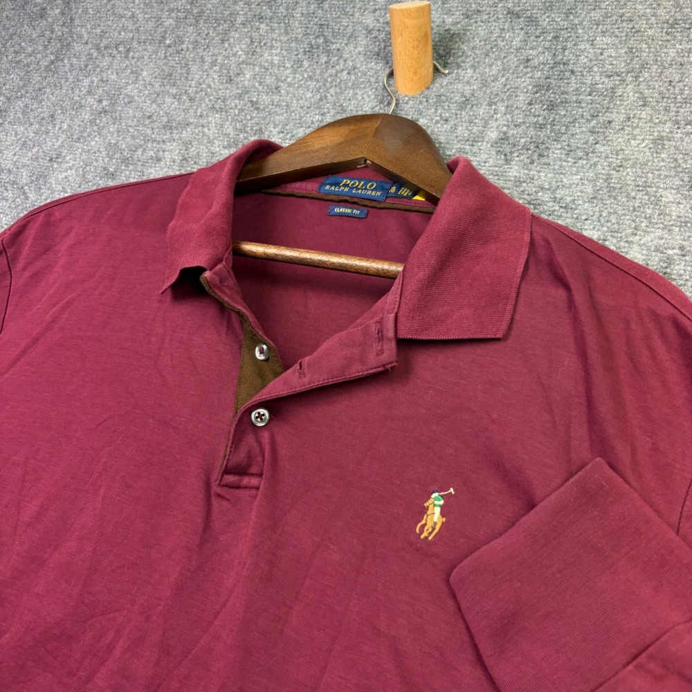 Polo Ralph Lauren Polo Shirt Mens XL Burgundy Long Sleeve Classic Fit 0499
